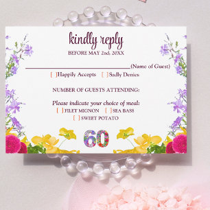 Elegante floral 60. Geburtstag RSVP Karte 60 Blume