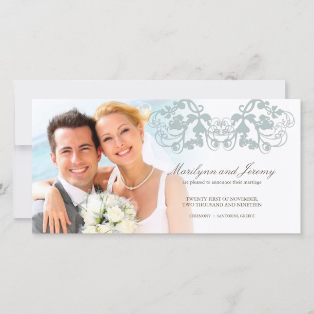 Elegante Floral Blüh Blue Wedding Ankündigung (Vorderseite)