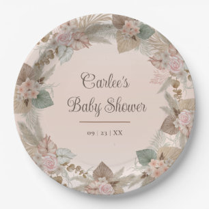 Elegante Floral Boho Gender Neutral Baby Shower Pappteller