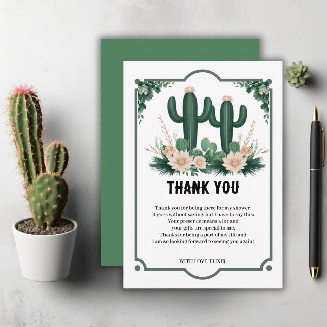 Elegante floral Boho Moderne Cactus Baby Shower Dankeskarte (Von Creator hochgeladen)