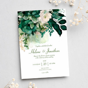 Elegante floral Boho Moderne Smaragdgrüne Hochzeit Einladung