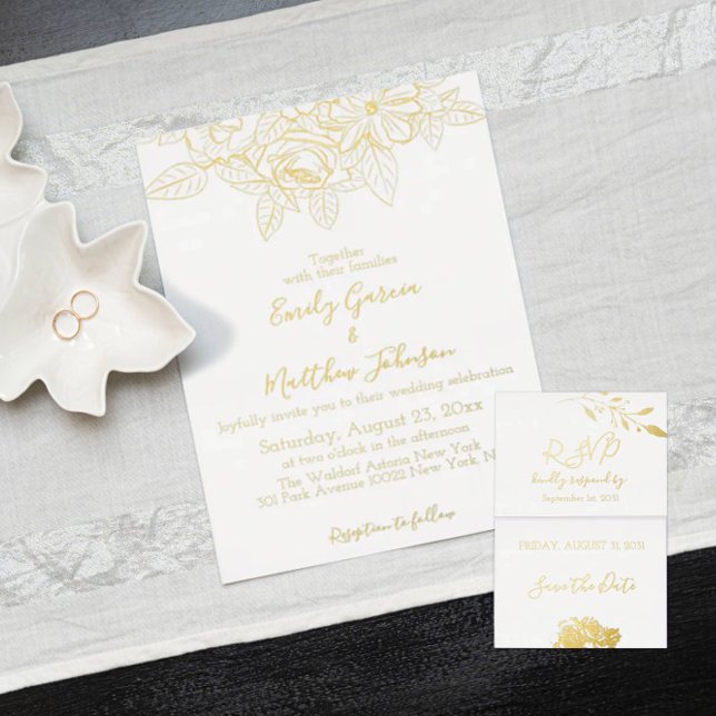 Elegante Floral Botaniqe Gold Foil Wedding Folieneinladung (Von Creator hochgeladen)