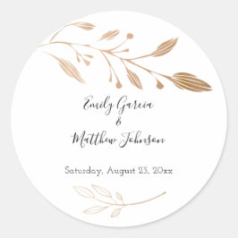 Elegante Floral Botaniqe Gold Foil Wedding Runder Aufkleber