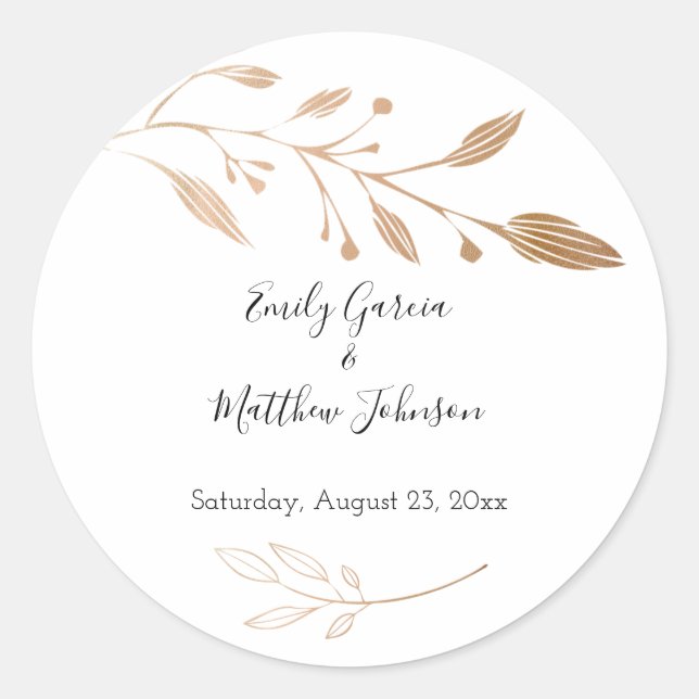 Elegante Floral Botaniqe Gold Foil Wedding Runder Aufkleber (Vorderseite)