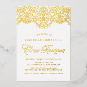 Elegante Floral Brocade Lace Class Wiedersehen Folieneinladung