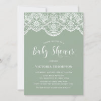 Elegante Floral Brocade Lace Sage Green Baby Dusch