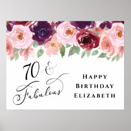 Elegante Floral Burgundy Pink 70. Geburtstagsparty Poster