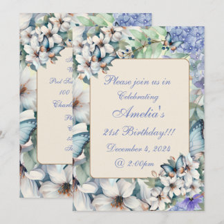 Elegante Floral & Butterflies Geburtstag Einladung