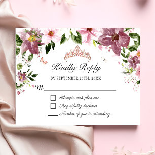 Elegante Floral Butterflies Quinceañera RSVP Card Karte