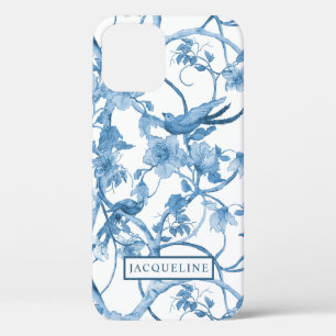 Elegante Floral Chinoiserie Blaue und weiße Vögel Case-Mate iPhone Hülle