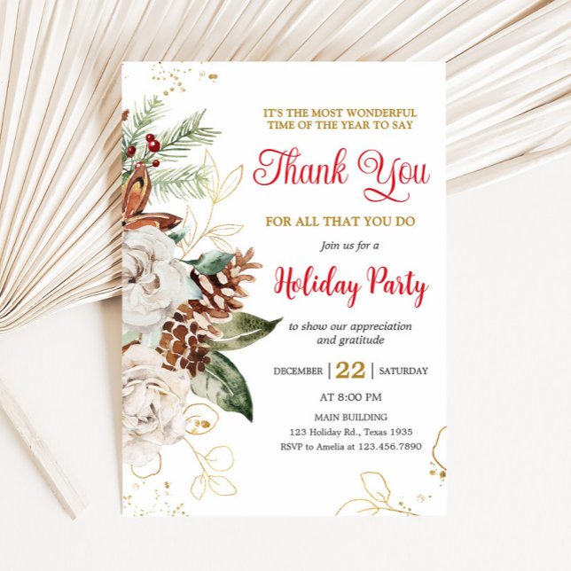 Elegante Floral Company Holiday Party Einladung (Elegant Floral Company Holiday Christmas Party Invitation)