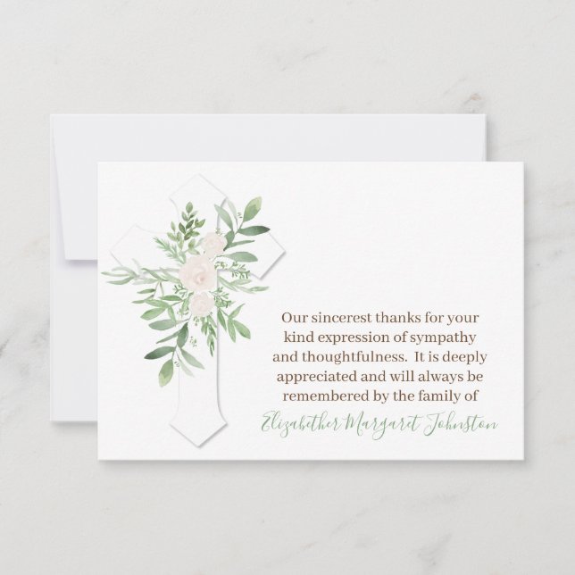 Elegante Floral + CrosBeerdigung Danke Bereavement (Vorderseite)
