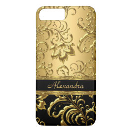 Elegante Floral Damask Black and Gold 3 iPhone 8 Plus/7 Plus Hülle