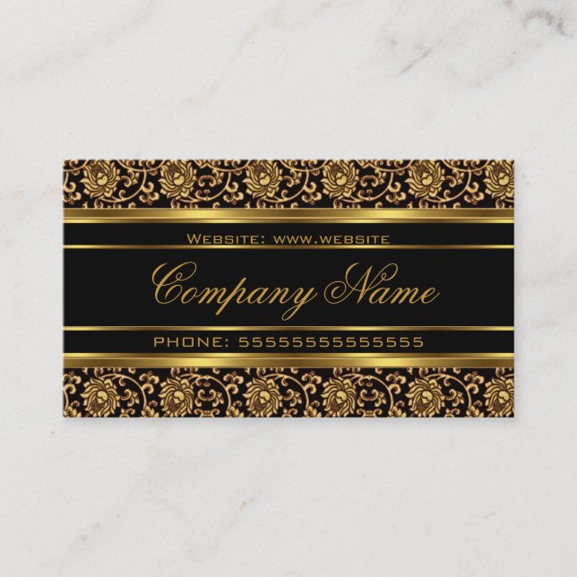 Elegante Floral Damask Gold Schwarze Bronze Visitenkarte (Vorderseite)