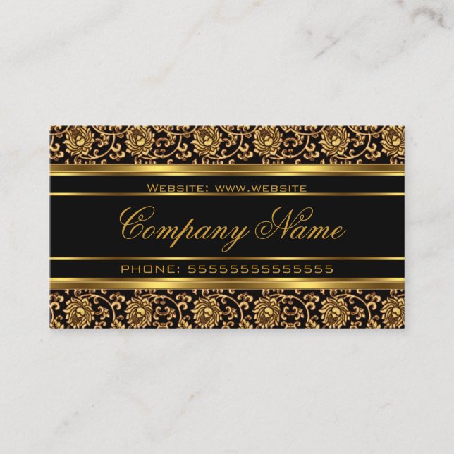 Elegante Floral Damask Gold Schwarze Bronze Visitenkarte
