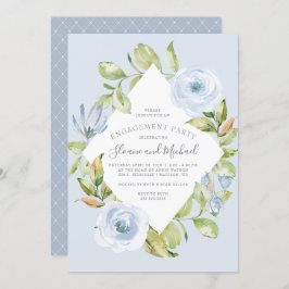 Elegante floral Diamond Dusty Blue Engagement Part Einladung