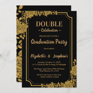 Elegante Floral Double Celebration Graduation Part Einladung