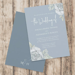 Elegante floral Dusty Blue Classic Rose Blume Inv Einladung