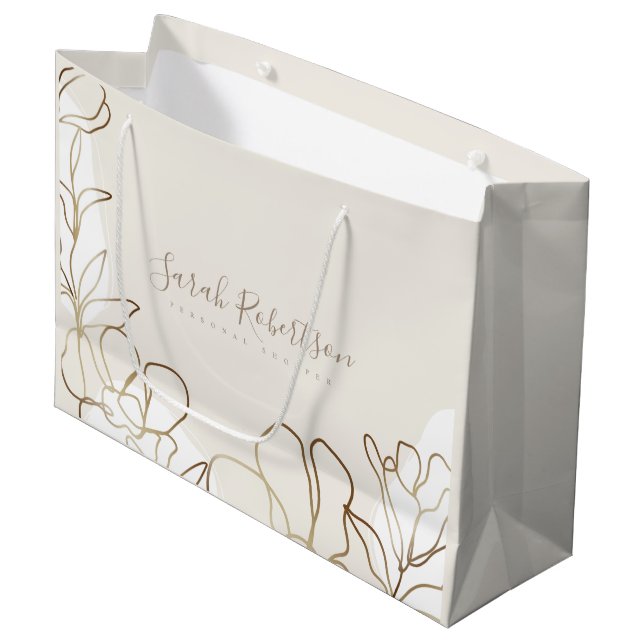 Elegante Floral-Elfenbeinpapiertasche  Große Geschenktüte (Vorderseite Schrägansicht)