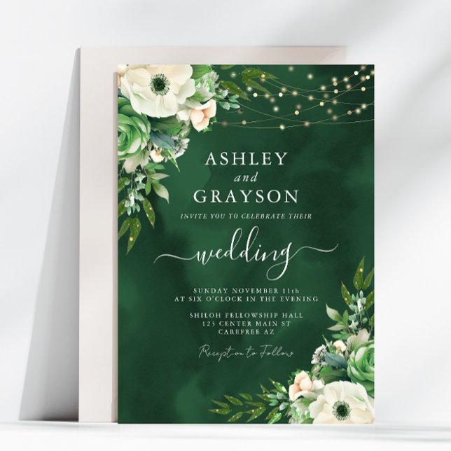 Elegante Floral Emerald Green und Cream Wedding Einladung (Von Creator hochgeladen)