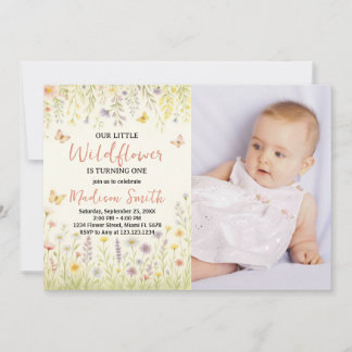 Elegante Floral Erster Geburtstag Einladung