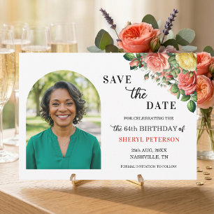 Elegante Floral-Foto-64. Geburtstagsfeier  Save The Date