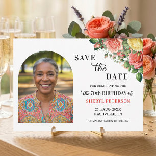 Elegante Floral-Foto-Geburtstagsfeier zum 70.  Save The Date