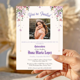 Elegante floral Fotografie Mis Quince Quinceañera  Einladung
