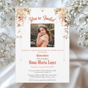 Elegante floral Fotografie Mis Quince Quinceañera Einladung