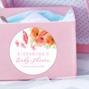 Elegante Floral Girl Baby Shower Runder Aufkleber