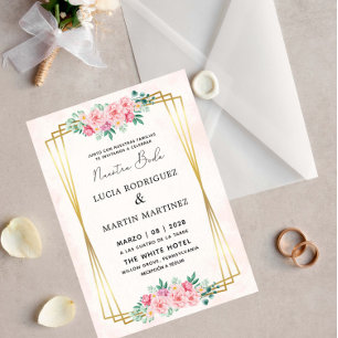 Elegante Floral Gold Aquarellfarben Nuestra Boda Einladung