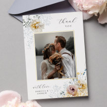 Elegante Floral Gold Foil Wedding Dankeschön Karte