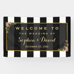 Elegante Floral Gold Foil Wedding Party Custom Banner