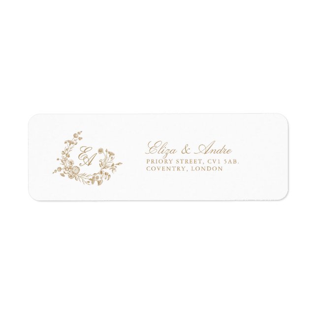 Elegante Floral Gold Monogram Rücksendeadressen-Au (Vorne)