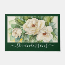 Elegante Floral Green Magnolia-Blume Name Script