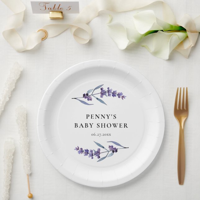 Elegante Floral Lavender Baby Dusche Pappteller (Hochzeit)