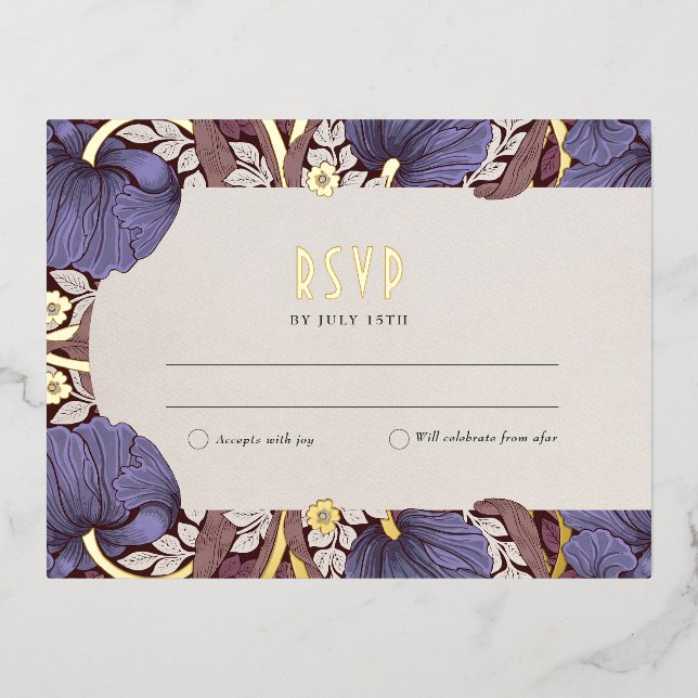 Elegante floral Lavender Wedding RSVP Card Folie Einladungspostkarte (Vorderseite)