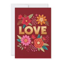 Elegante Floral LOVE Flache Grußkarte
