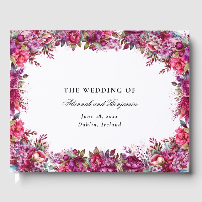 Elegante Floral Magenta Spring Wedding Gästebuch (Vorderseite)