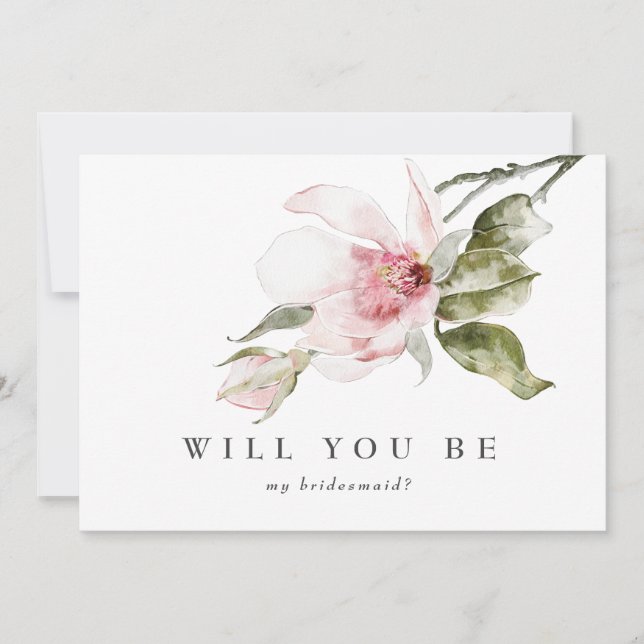 Elegante Floral Magnolia Bridesmaid Vorschlag Card Dankeskarte (Vorderseite)