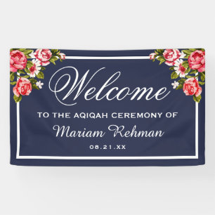 Elegante Floral Midnight Blue Baby Girl Aqiqah Banner