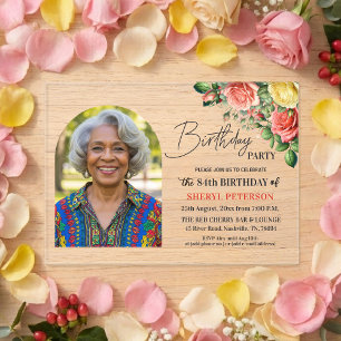 Elegante Floral mit Foto zum 84. Geburtstag Acryleinladungen