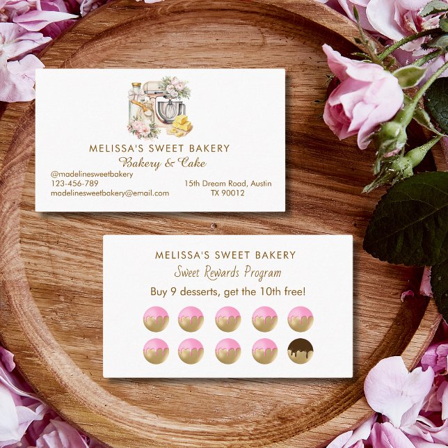 Elegante Floral Mixer Stand Bakery Loyalty Card Treuekarte (Von Creator hochgeladen)