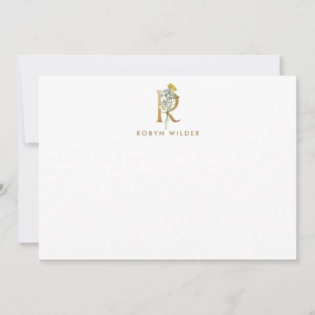 Elegante Floral Monogram Gold Letter R Note Card Mitteilungskarte (Vorderseite)