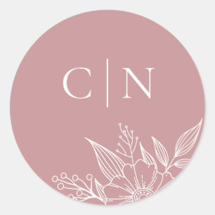 Elegante Floral Monogram Initials Blush Wedding Runder Aufkleber
