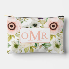 Elegante Floral Monogram Pink Accessory Pouch Zubehörtasche