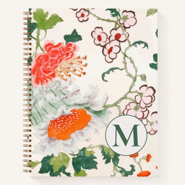 Elegante Floral Monogram Spiral Notizbuch (Vorderseite)