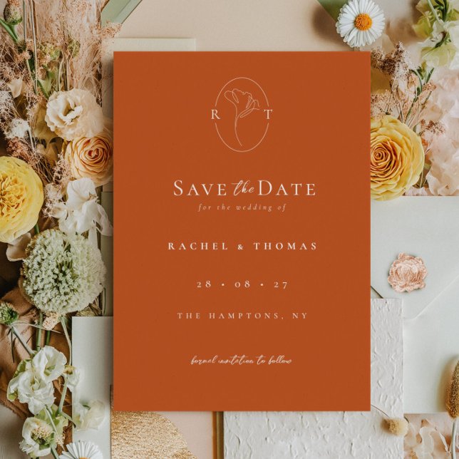 Elegante Floral Monogram Terracotta Wedding Save The Date (Von Creator hochgeladen)