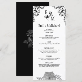 Elegante Floral Monogram Verziert Wedding Menükarte
