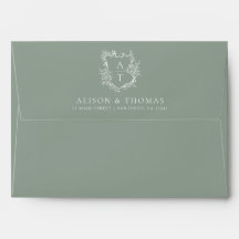 Elegante Floral Monogram Wappen Sage Green Wedding